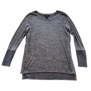 Tahari Womens Lightweight Heather Gray High-Low Hem Long Sleeve Pullover Sweater